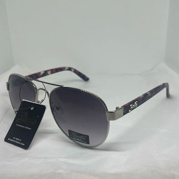 Giselle Contemporary Collection Aviator Sunglasses – UV400 Protection, Floral Ar - Picture 1 of 3
